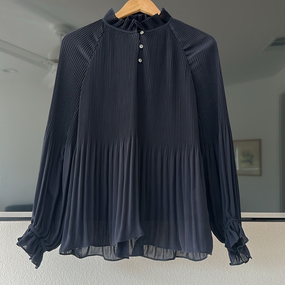 Banana Republic Navy Pleated Blouse